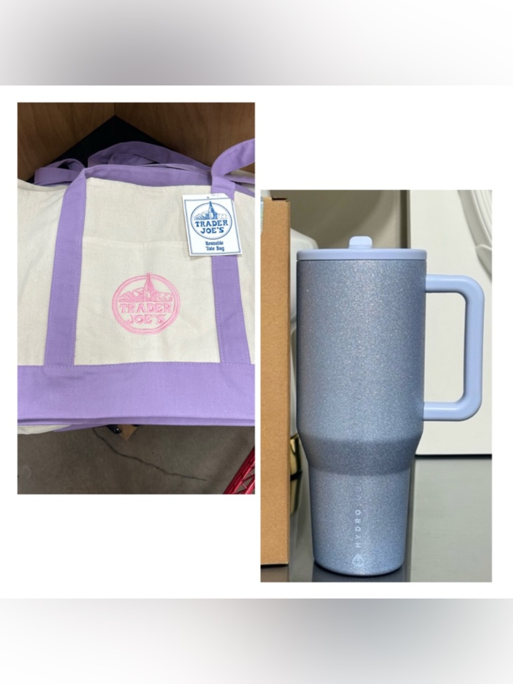 Trader joe Lg Lav. tote with HydroJug ICE limited BIRTHDAY edition 32 oz
